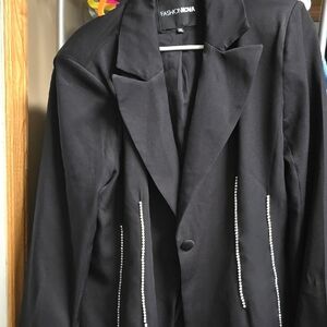 Fashion Nova Black Blazer with White Pinstripes